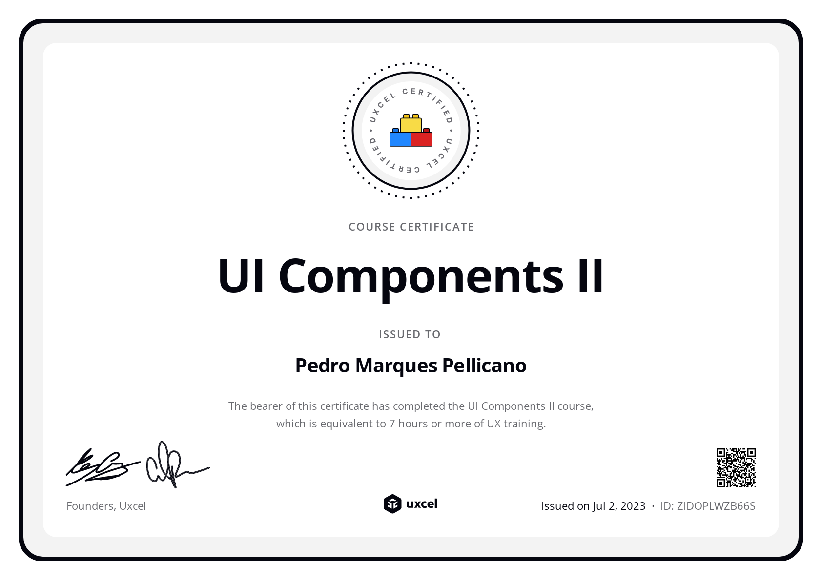 Pedro Marques Pellicano's certificate